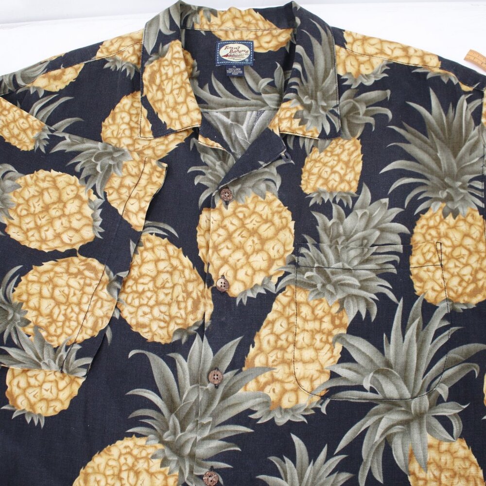 Tommy Bahama Hawaiian Shirt Men’s XL Relax Linen Pineapple All Over Print camp